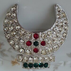 Vtg Pristine SHRINERS Crescent Emblem ORA Colored Rhinestone Pave Pin Brooch MCM